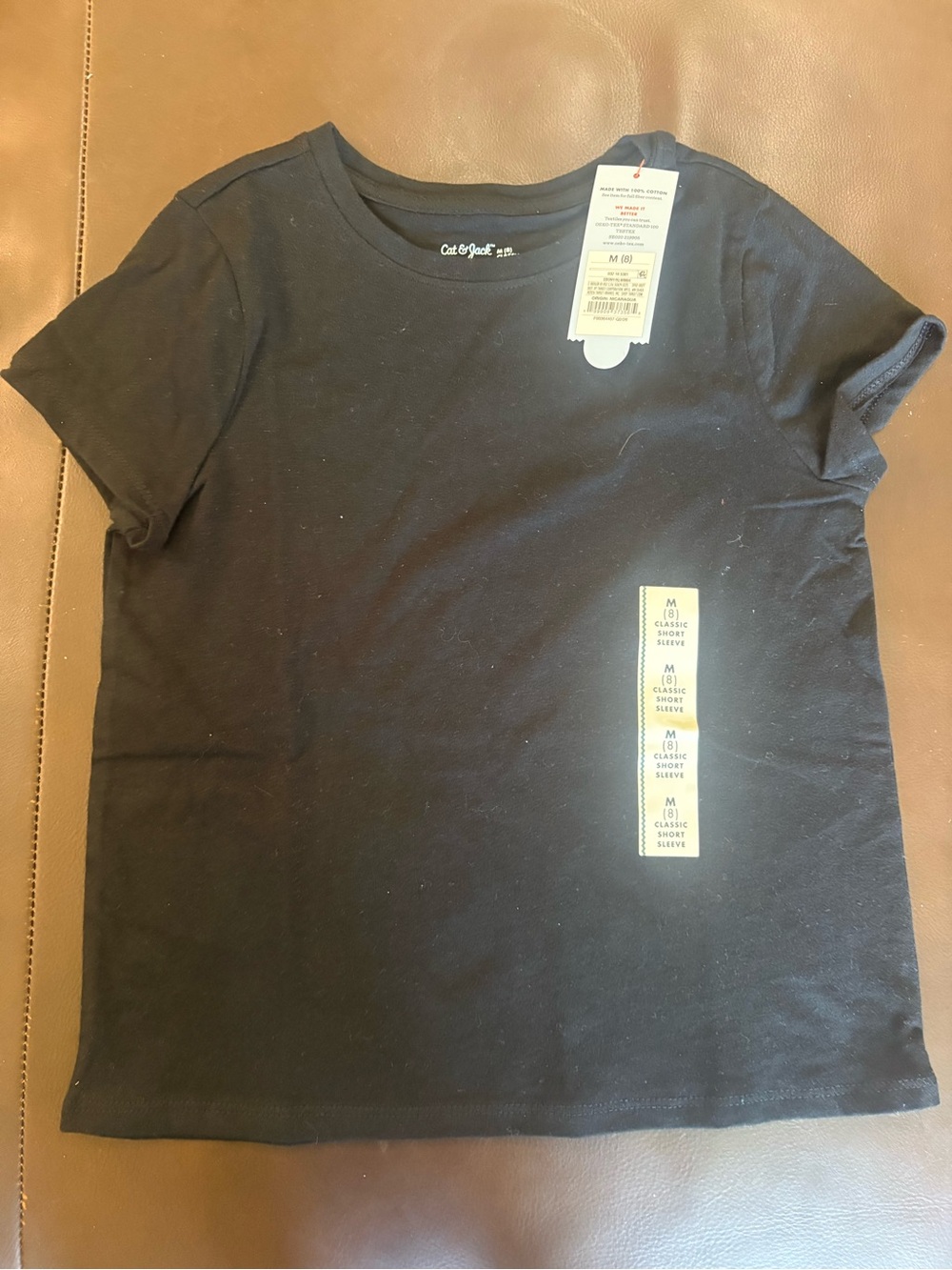 Cat & Jack Black Short Sleeve Girls' Tee - Solid Crewneck